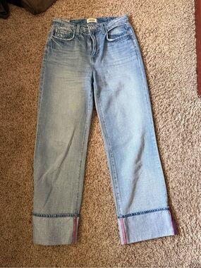 L'AGENCE Light Blue Straight-Leg Jeans with Cuffed Hem